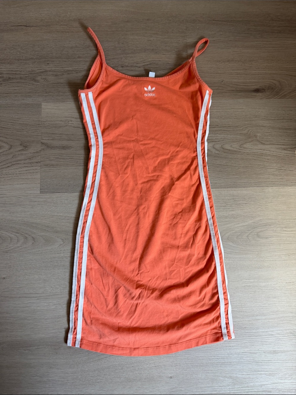adidas Orange Slim Strappy Tank Dress with White Side Stripes
